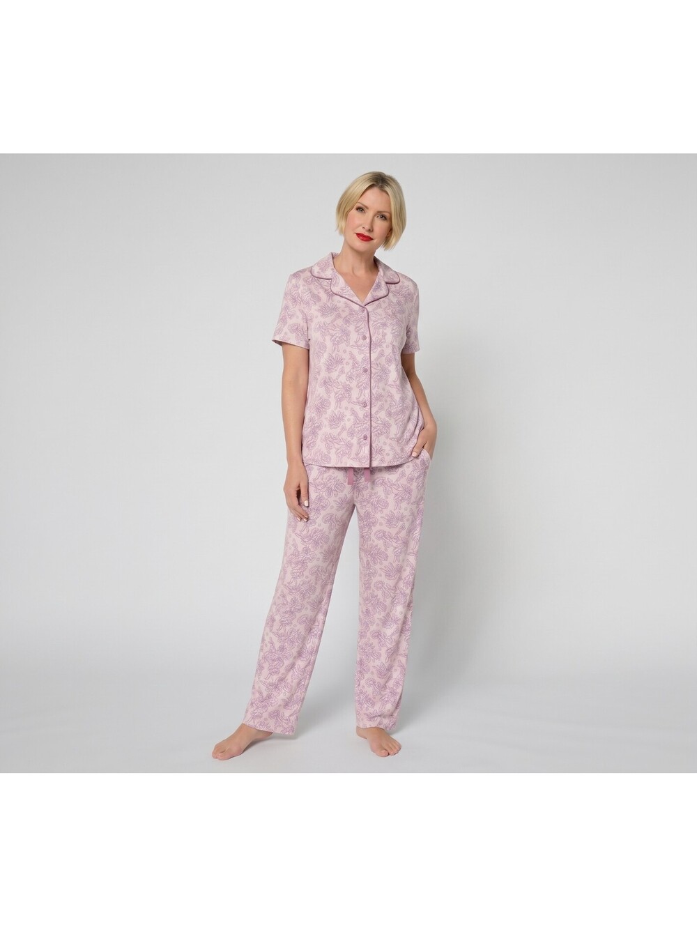 Berkshire Homewear Silky Smooth Short Sleeve Notch Collar Pajama Set Calcite, 2X